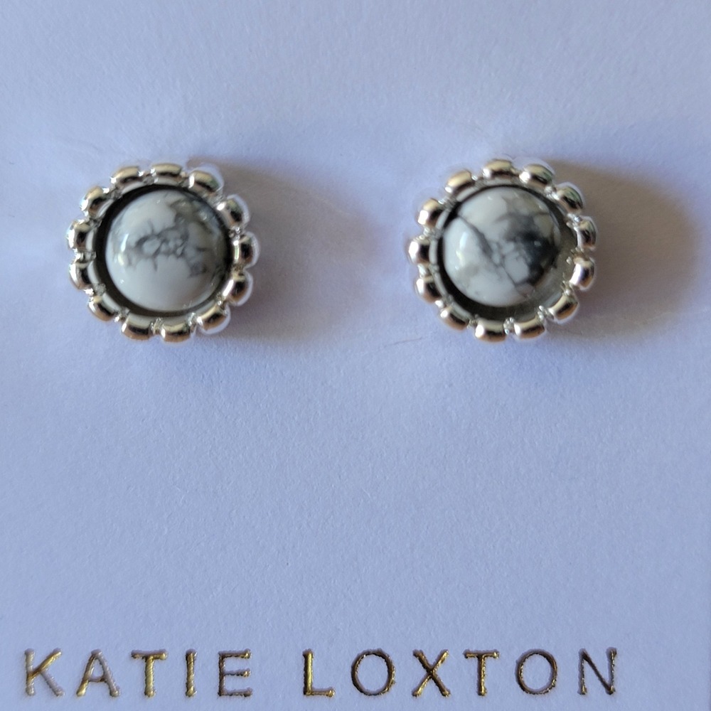 Katie Loxton Stud Earrings Silver Tone Stone‎ Cabochon Flower Studs
